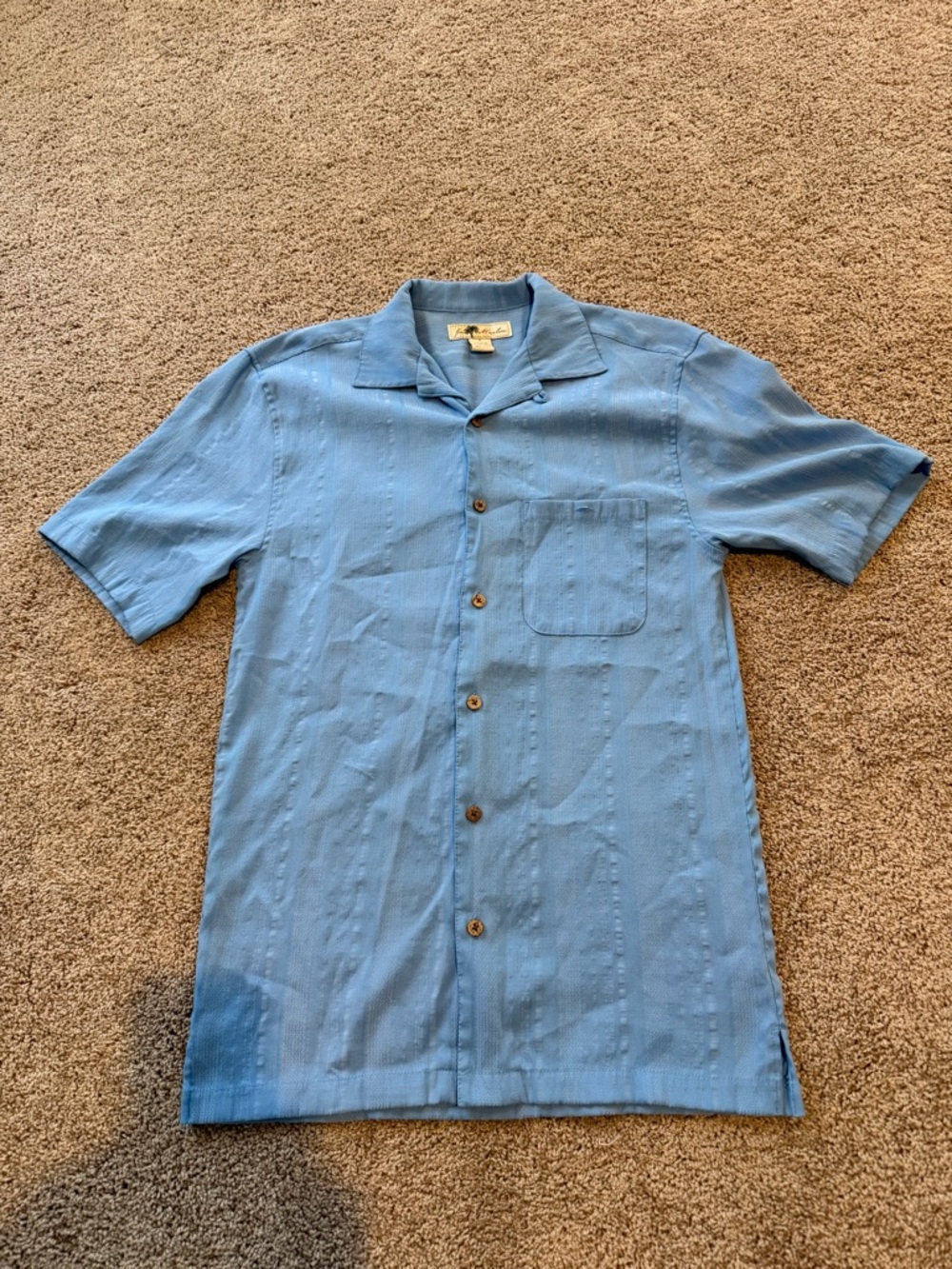 Men's Blue Short-Sleeve Button Down Camp Shirt